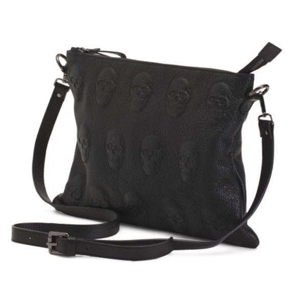 iopelle Italia Skull embossed black Leather crossbody bag - Picture 2 of 7